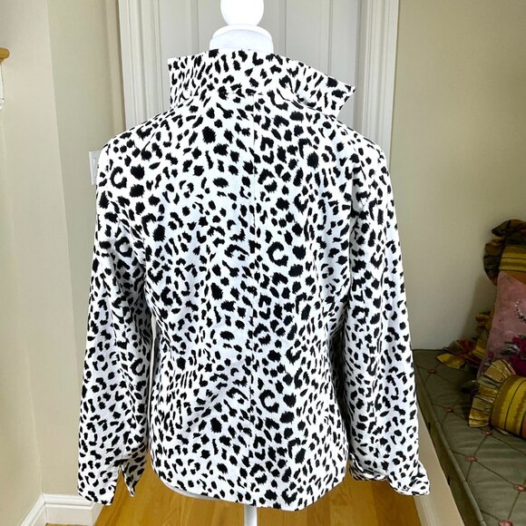 Neiman Marcus Jacket Velvet Snow Leopard No Close White Black Cotton Vintage (S) - Picture 3 of 9
